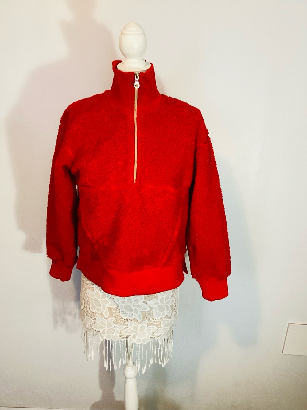 Red Sherpa  Running Jacket Half-Zip Pullover New